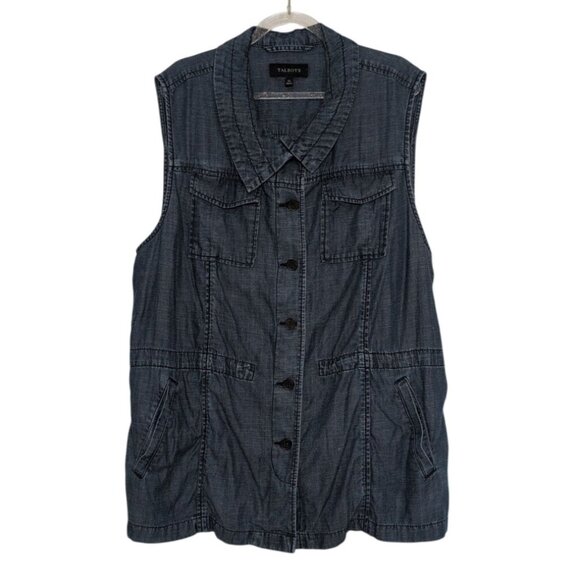 Talbots Tops - Talbots Chambray Utility Vest Womens Size XL Blue Chore Sleeveless Button Front